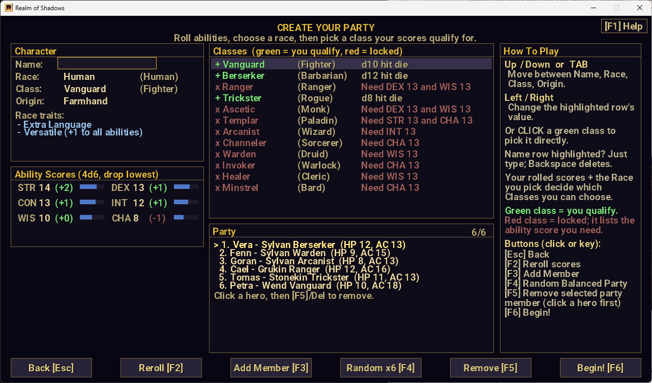 Character creation
