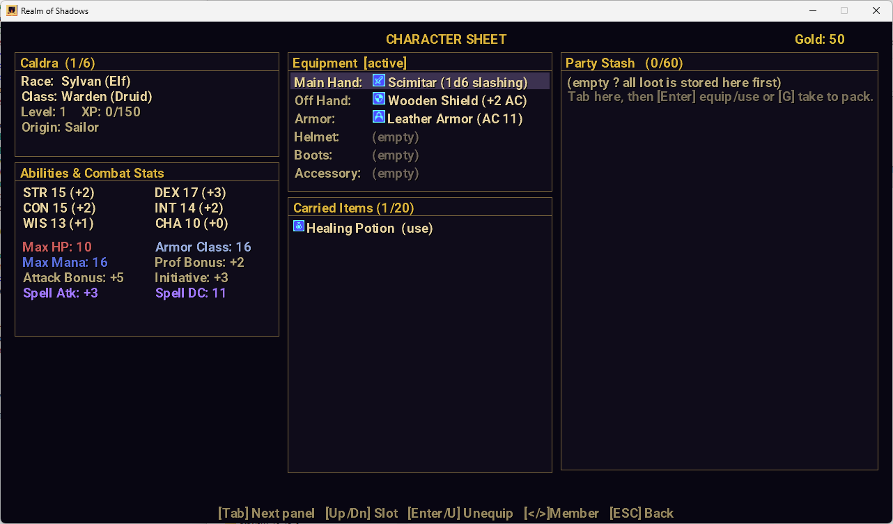 Character sheet