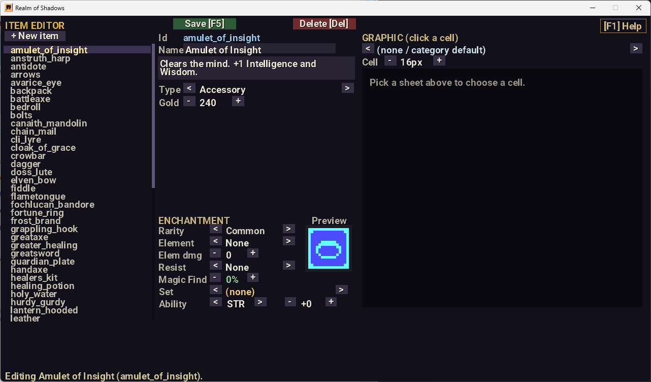 Item editor