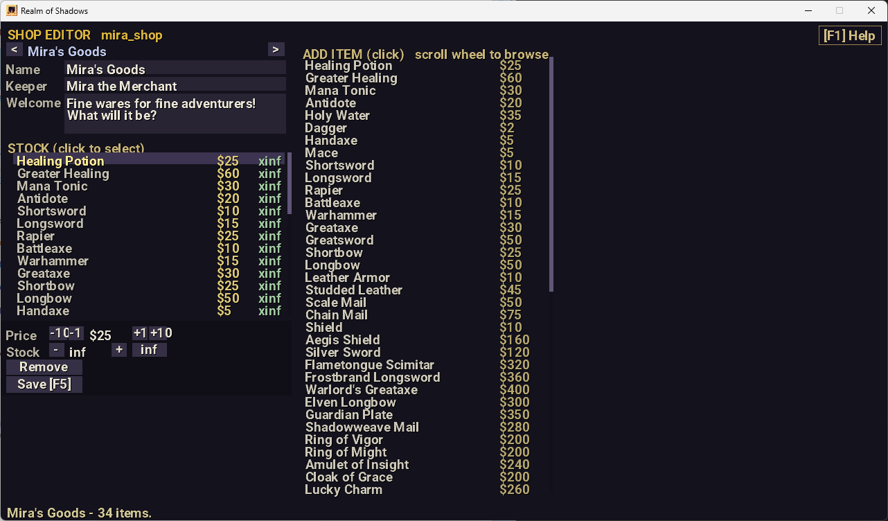 Shop editor